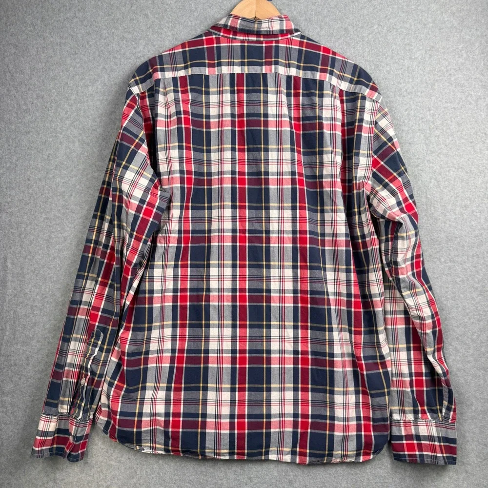 J Crew Shirt Mens XL Slim Red Blue Plaid Flex Washed Long Sleeve Button Up Fall